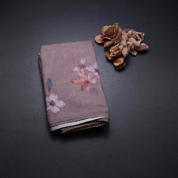 Semi Linen Brown Floral Printed Saree 04