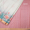 Raw Silk Pista Green Zari Checked With floral Printed Saree And Zari Border