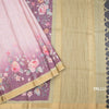 Raw Silk Baby Pink Zari Checked With floral Printed Saree And Zari Border