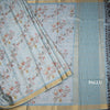 Raw Silk Sky Blue Zari Checked With floral Printed Saree And Zari Border