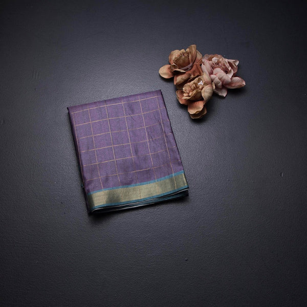 Raw Silk Purple Zari Checked Saree And Zari Border