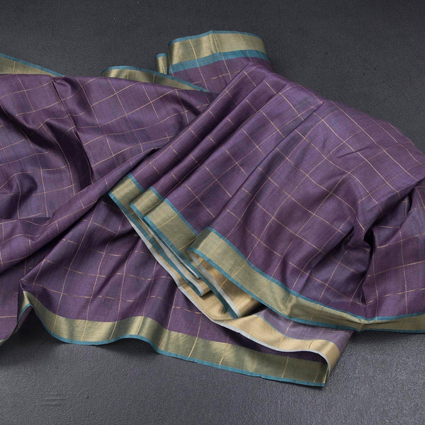 Raw Silk Purple Zari Checked Saree And Zari Border