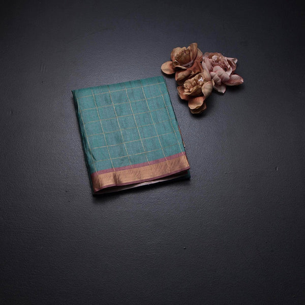 Raw Silk Jade Green Zari Checked Saree And Zari Border