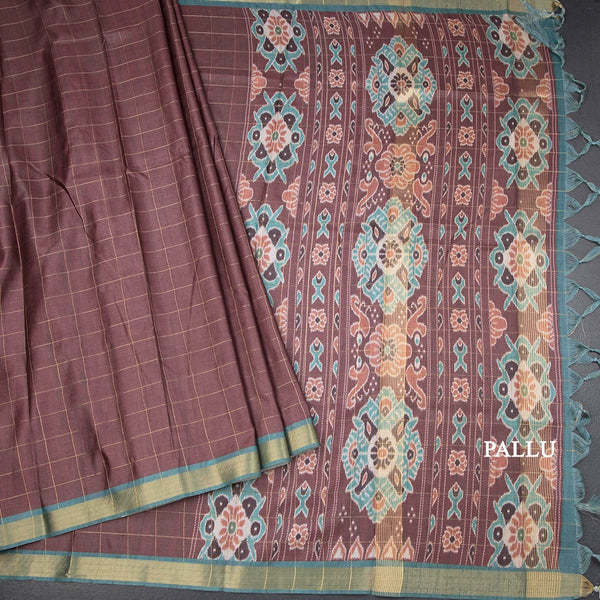 Raw Silk Cinnamon Brown Zari Checked Saree And Zari Border