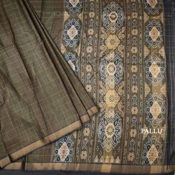 Raw Silk Olive Green Zari Checked Saree And Zari Border