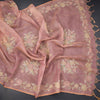 Linen Onion Pink Saree Painted With Zari Thread Work
