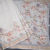 Linen Light Grey Floral Painted With Zari Work Saree