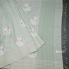 Raw Silk Light Green Thread Work Saree In Bird Design
