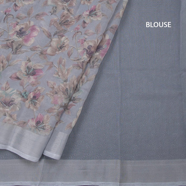 Semi Linen Grey Floral Printed Saree 08