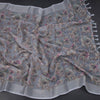 Semi Linen Grey Floral Printed Saree 08
