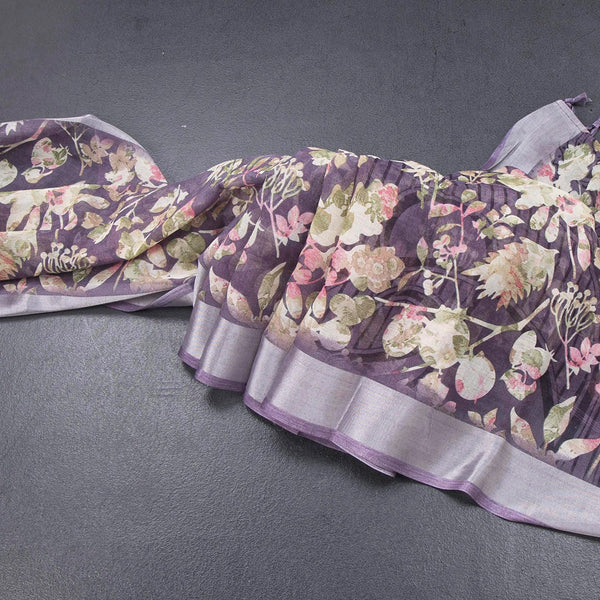 Semi Linen Violet Floral Printed Saree 02