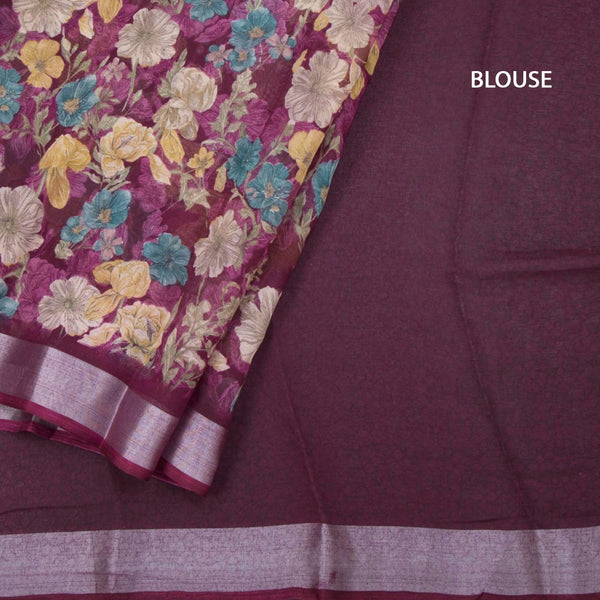 Semi Linen Wine Colour Floral Printed Saree