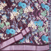Semi Linen Dark Purple Floral Printed Saree