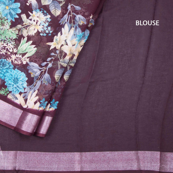 Semi Linen Dark Purple Floral Printed Saree