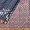 Semi Raw Silk Dark Blue Zari Checks With Floral Printed Saree
