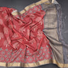 Semi Raw Silk Red Tree Printed Saree And Zari Border