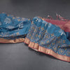 Semi Raw Silk Peacock Blue Tree Printed Saree And Zari Border