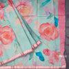 Semi Raw Silk Light Blue Floral Printed Saree And Ribbon Border