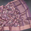 Semi Linen Plum Purple Floral Printed Saree And Zari Border 02