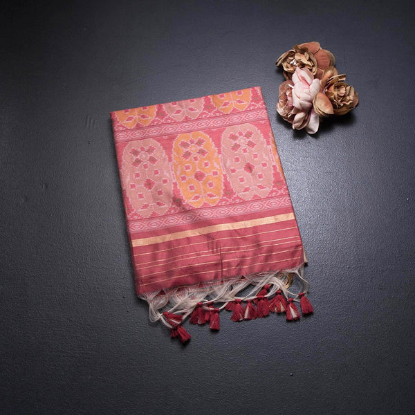 Raw Silk Cream Ikkat Printed Saree