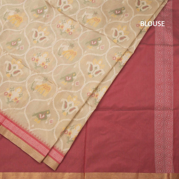 Raw Silk Cream Ikkat Printed Saree