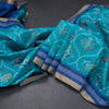 Raw Silk Rama Blue Ikkat Printed Saree