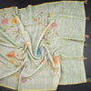 Linen Light Green Floral Paint Work Saree