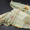 Linen Light Green Floral Paint Work Saree
