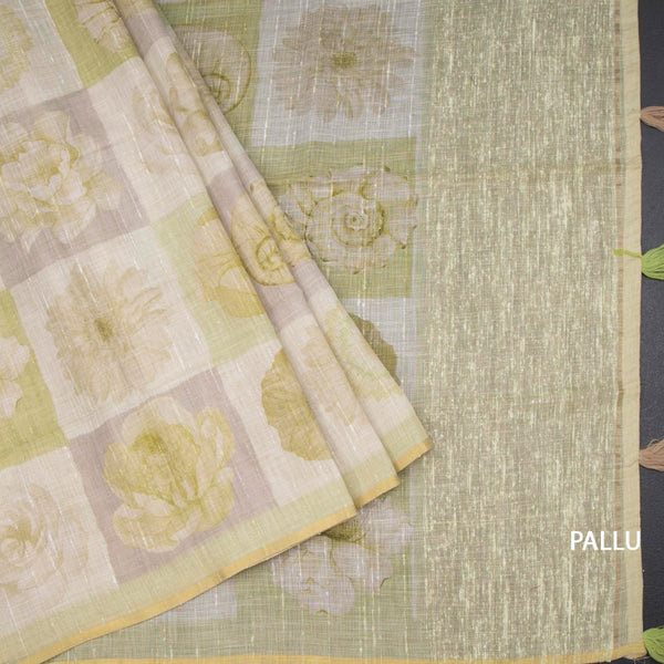 Linen Multi Colour Floral Paint Work Saree