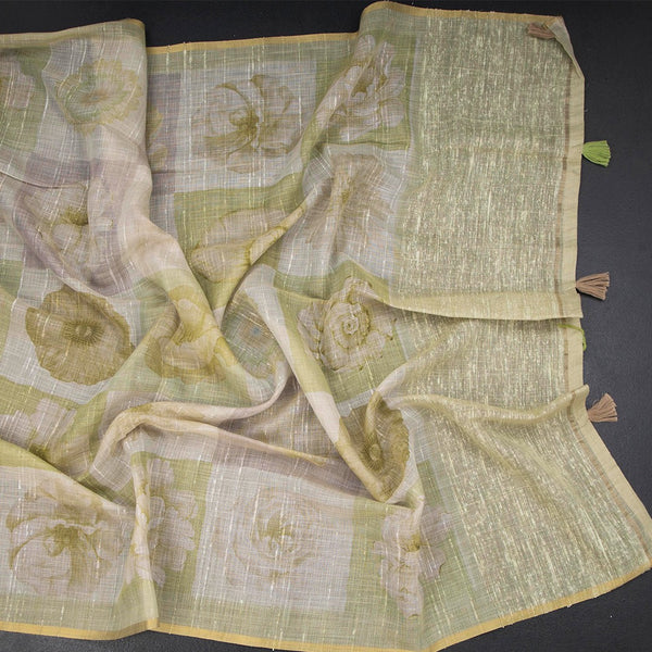 Linen Multi Colour Floral Paint Work Saree
