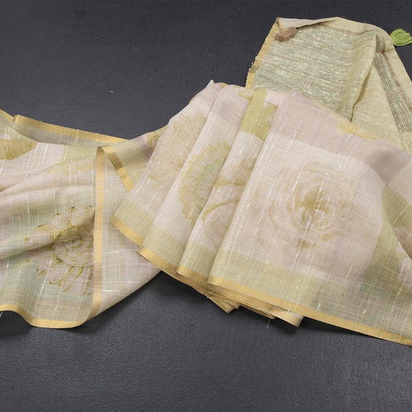 Linen Multi Colour Floral Paint Work Saree