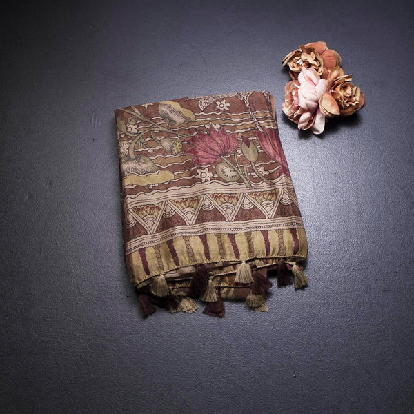 Semi Linen Cinnamon Brown Printed Saree