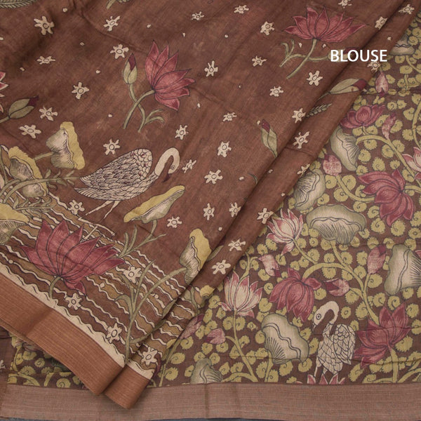 Semi Linen Cinnamon Brown Printed Saree