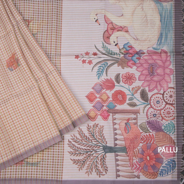 Raw Silk Multi Colour Checked Saree With Paint Work