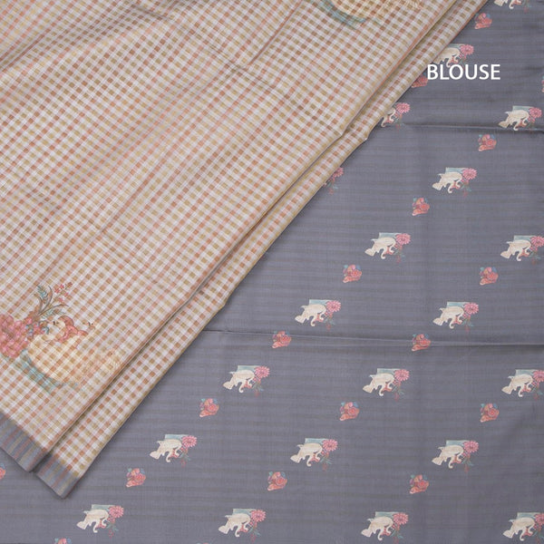 Raw Silk Multi Colour Checked Saree With Paint Work 02