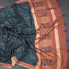 Raw Silk Dark Teal Green Ikkat Printed Saree