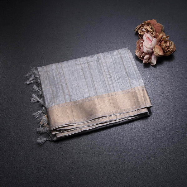 Raw Silk Grey Printed Saree 02