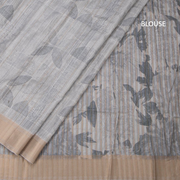 Raw Silk Grey Printed Saree 02