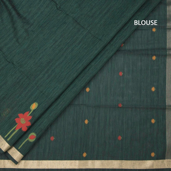 Raw Silk Dark Green Saree With Paint Work