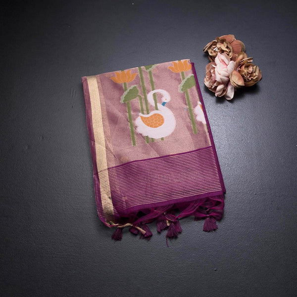 Raw Silk Magenta Purple Saree With Paint Work
