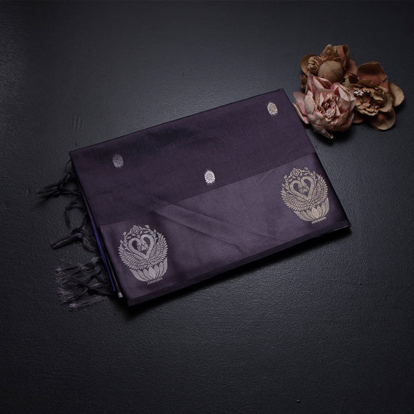 Raw Silk Dark Purple Saree With Zari Buttas