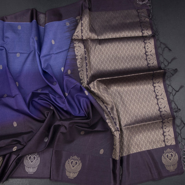 Raw Silk Dark Purple Saree With Zari Buttas