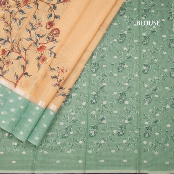 Kota Dark Sandal Floral Paint Work Saree