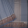 Kota Cornflower Blue Saree With Zari Buttas And Printed Border