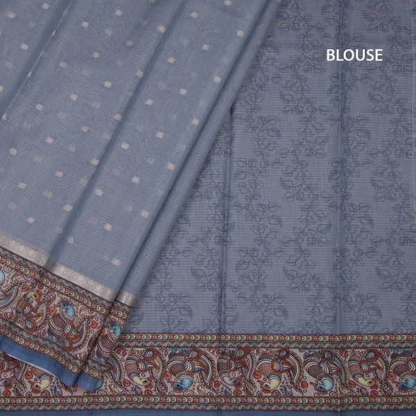 Kota Cornflower Blue Saree With Zari Buttas And Printed Border