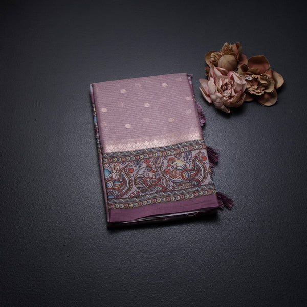 Kota Onion Pink Saree With Zari Buttas And Printed Border