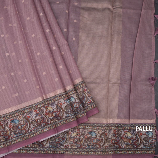 Kota Onion Pink Saree With Zari Buttas And Printed Border
