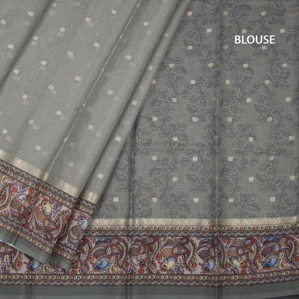 Kota Sage Green Saree With Zari Buttas And Printed Border
