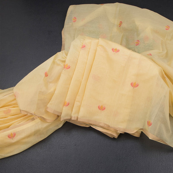 Silk Cotton Yellow Borderless Thread Work Saree