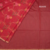 Silk Cotton Red Borderless Thread Work Saree In Floral Creeper Design